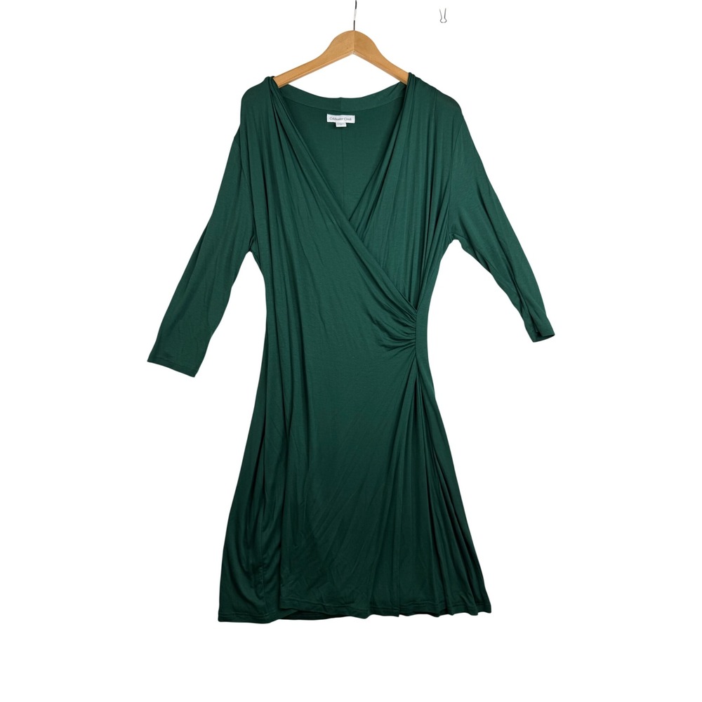 New Coldwater Creek Faux Wrap Half Sleeve Dress size 12 Green